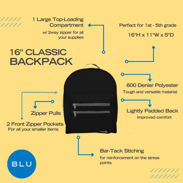 Wholesale 16  Assorted Color Classic Backpacks Sale - Image 3