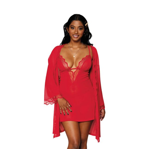 Stretch Mesh Chemise & Robe Set Discount